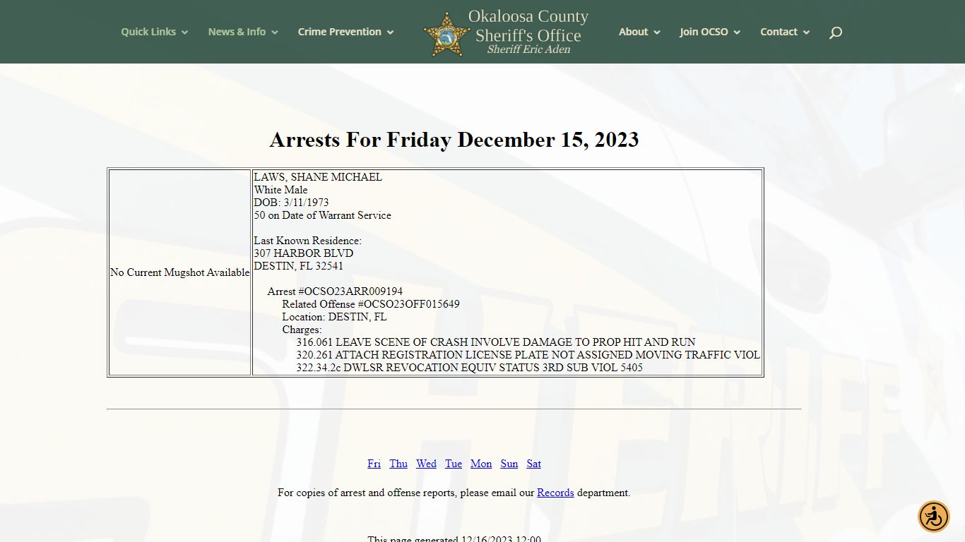 Arrest Information | Okaloosa County Sheriff's Office